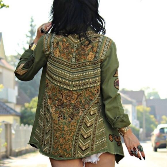Spell Jackets & Blazers - Spell and the Gypsy Green Jacket Embroidered Panther Small